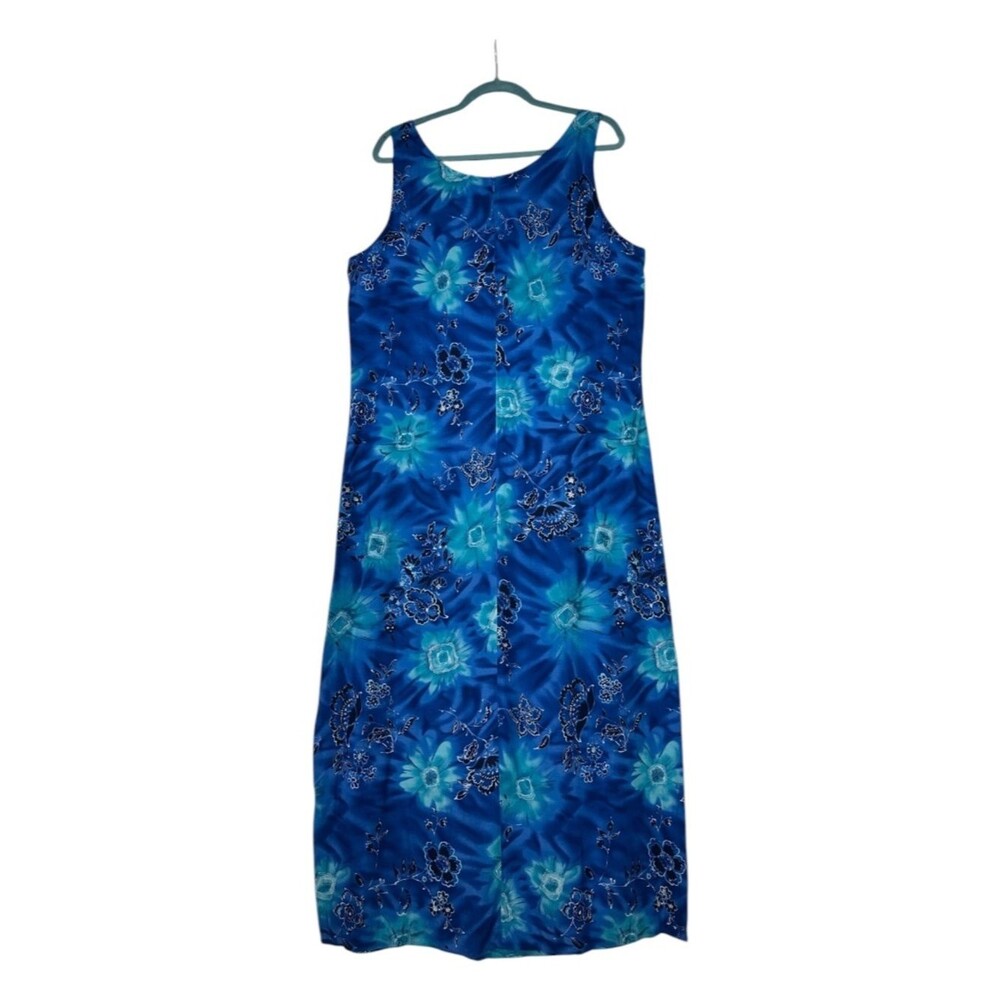 Worthington Size 14 Blue Floral Sheath Midi Dress Sleeveless Rayon Casual Work - Picture 4 of 9
